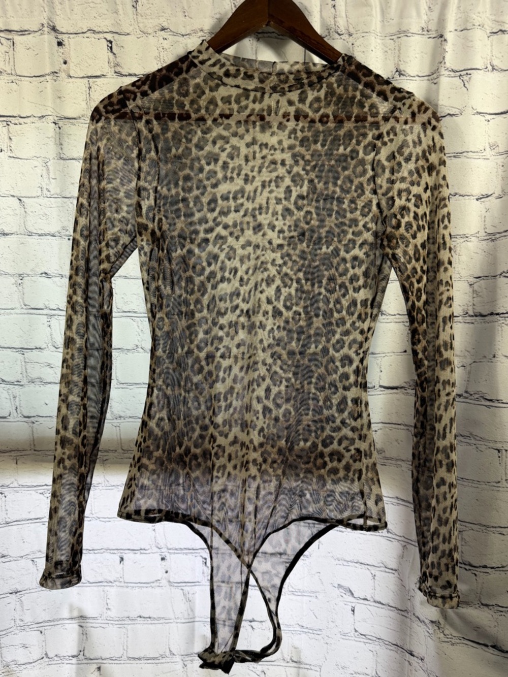 Le Lis Sheer Long-Sleeve Leopard Print Bodysuit - Brown